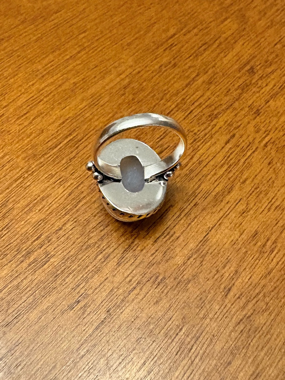Sterling Silver Plated Moonstone Oval Cocktail Ring - Iridescent White - Picture 2 of 5